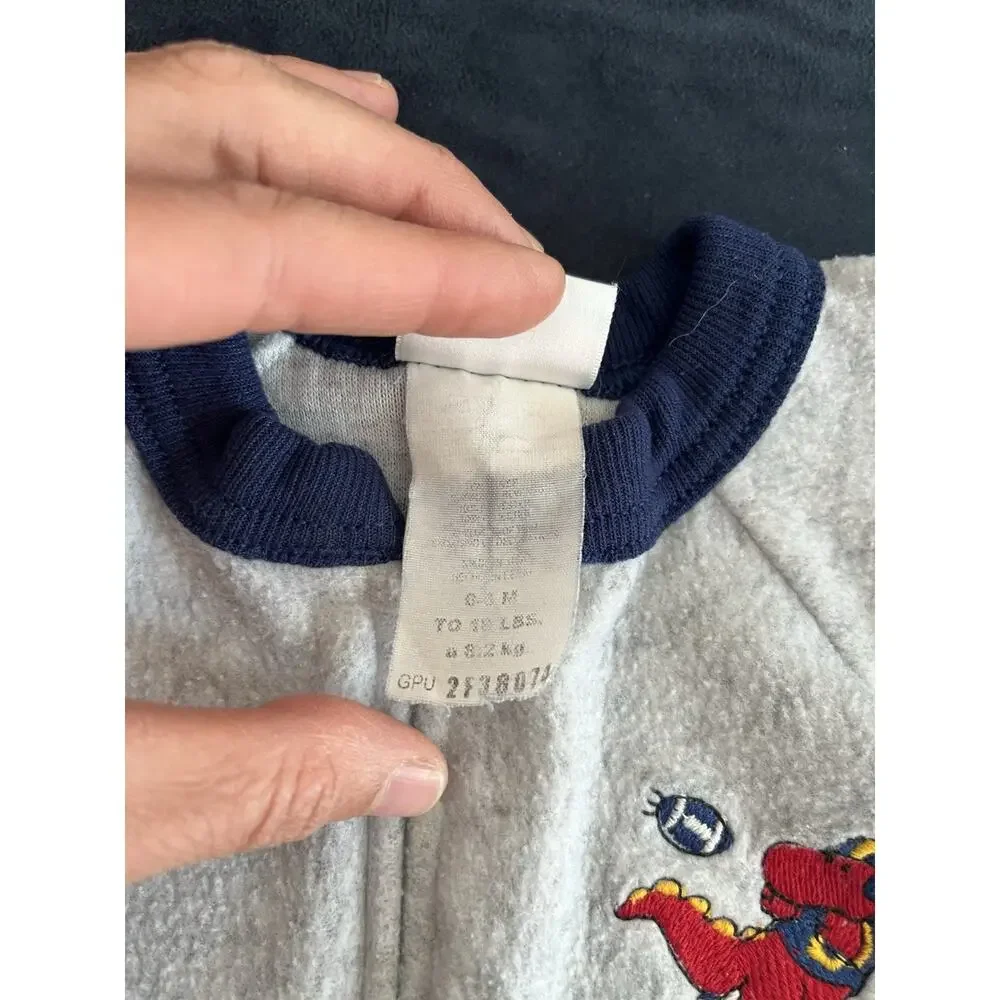 Vntg Carter’s 0-6 Month Baby Footed Fleece Sleeper Dinosaur Football Embroidered